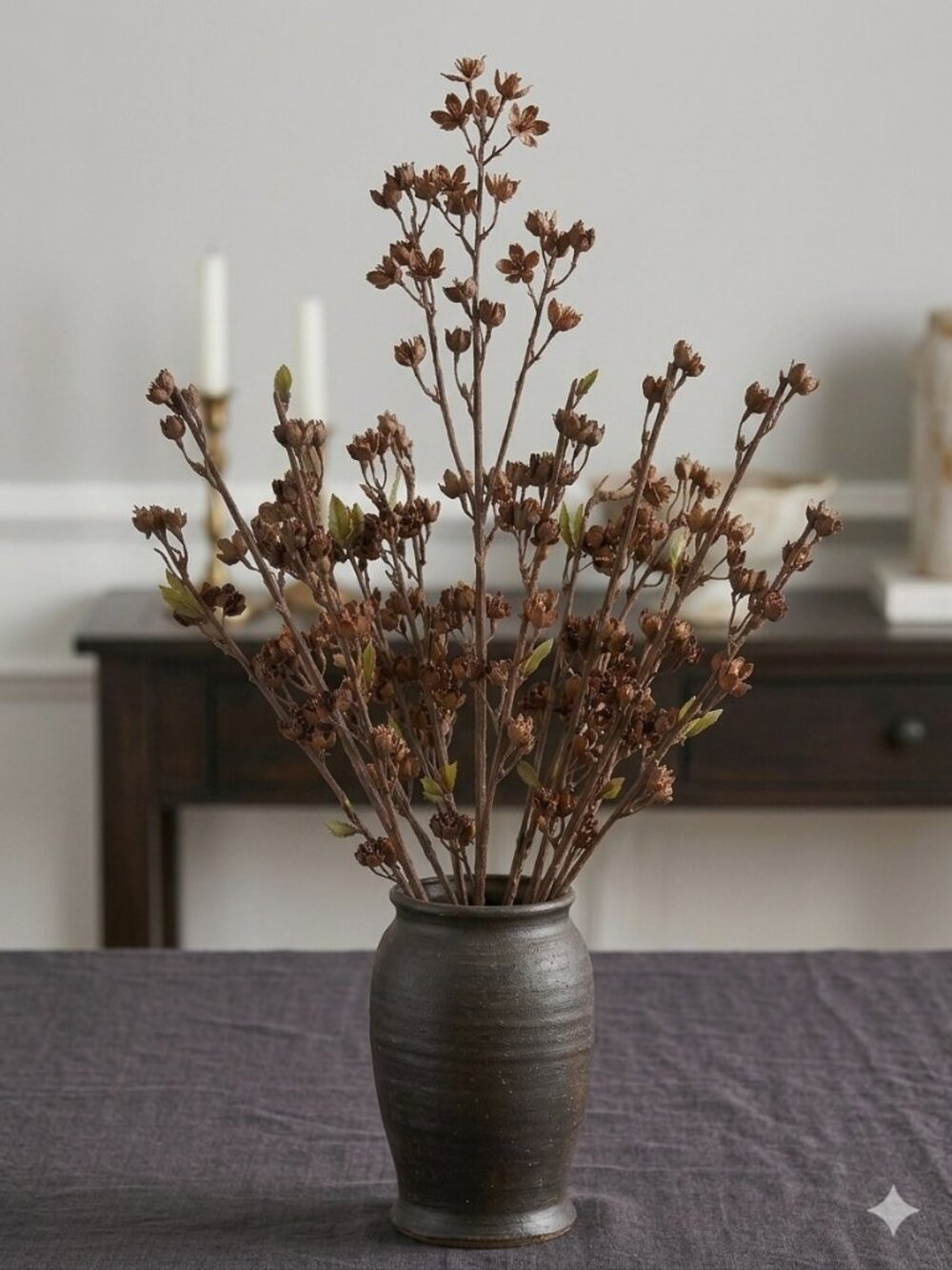 12pc Artificial Dark Brown Wild Blossom Branch Spray 30"